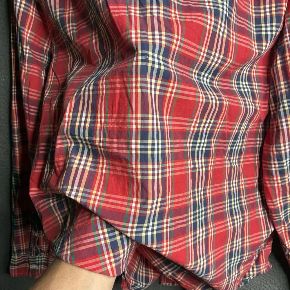 J Crew Lightweight Button Down Shirt Men Large Plaid Long Sleeve Coastal Preppy